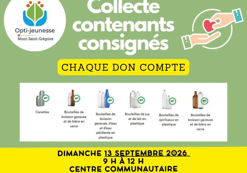 Collecte de contenants consignés du Club Opti-jeunesse de Mont-Saint-Grégoire