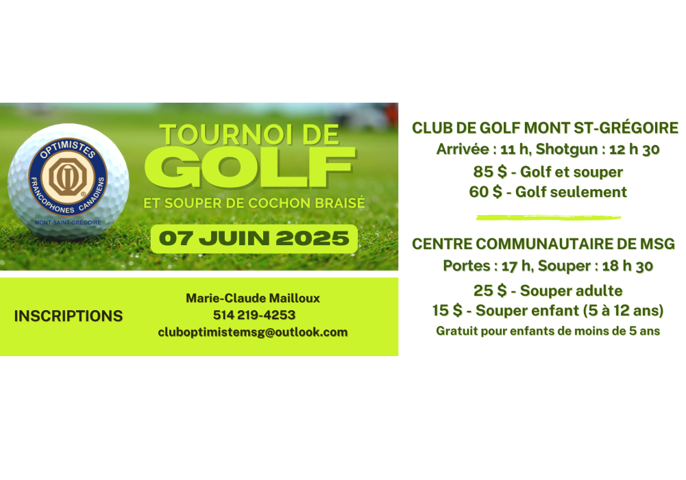 Tournoi de golf et souper cochon braisé du Club Optimiste