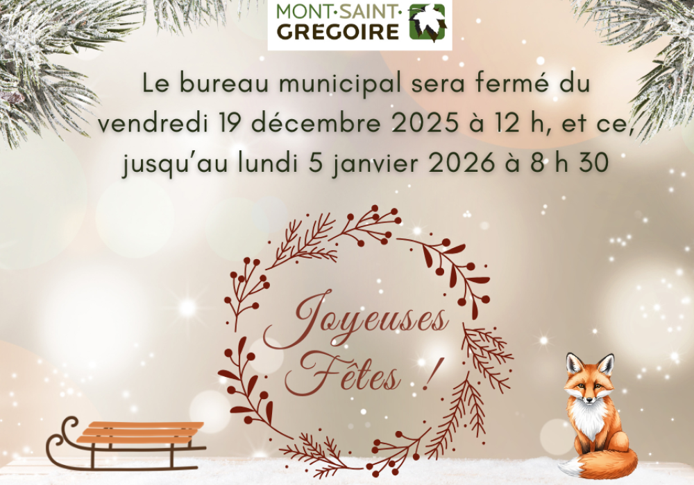Fermeture du bureau municipal durant les Fêtes