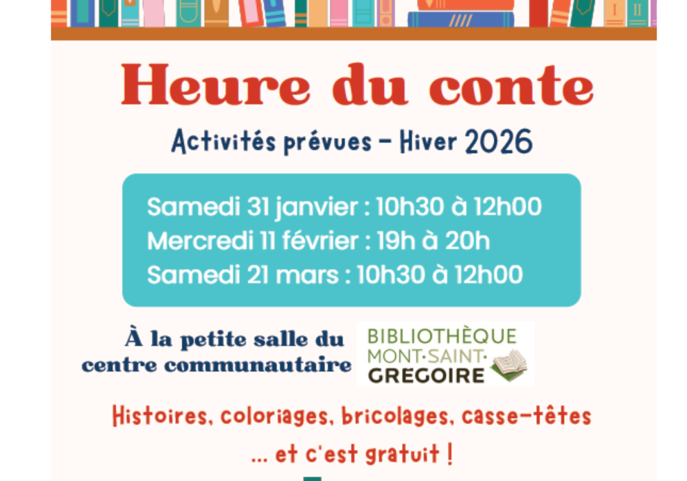 Heure du conte et bricolage | Janvier - Février - Mars 