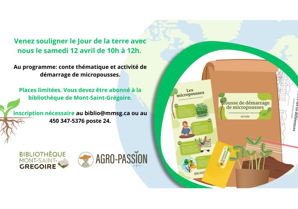 Conte thématique et activité de démarrage de micropousses pour souligner le Jour de la Terre