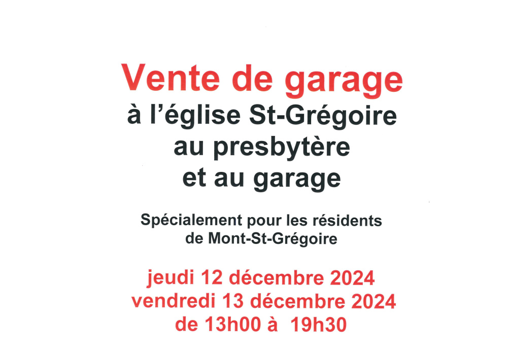 Vente de garage à l’église St-Grégoire