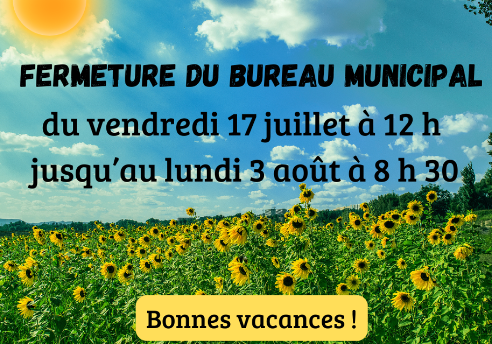 Fermeture du bureau municipal durant les vacances estivales 2026